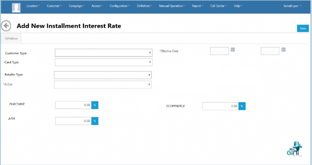 Installment input screen Installment input screen
